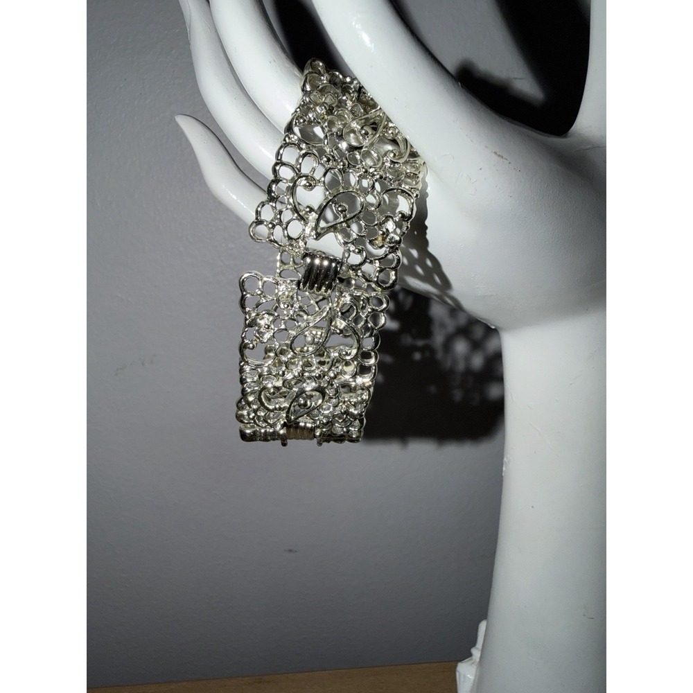 Vintage Emmons Panel Bracelet Silver Tone Open work